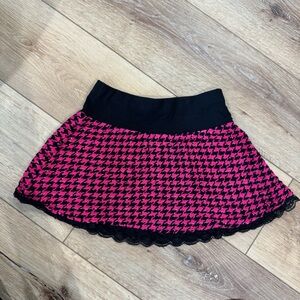 Girls Pink & Black Houndstooth Skirt Lace Trim Size 6 (Estimated)